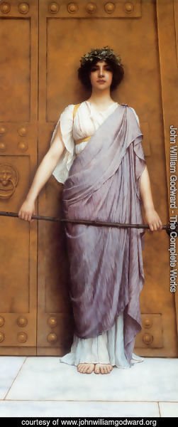 John William Godward - At the Gate of the Temple (or The Priestess of Bacchus)