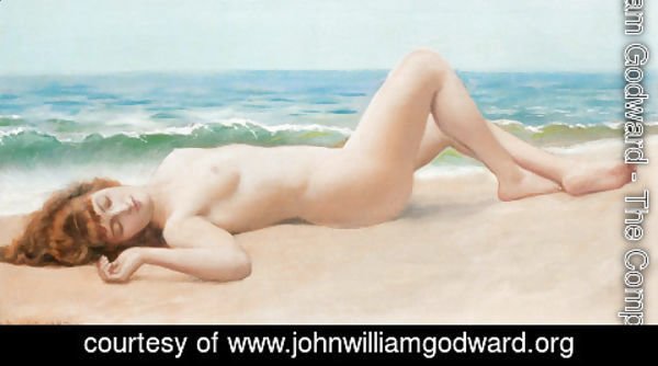 John William Godward - Nu Sur La Plage (Nude on the Beach)