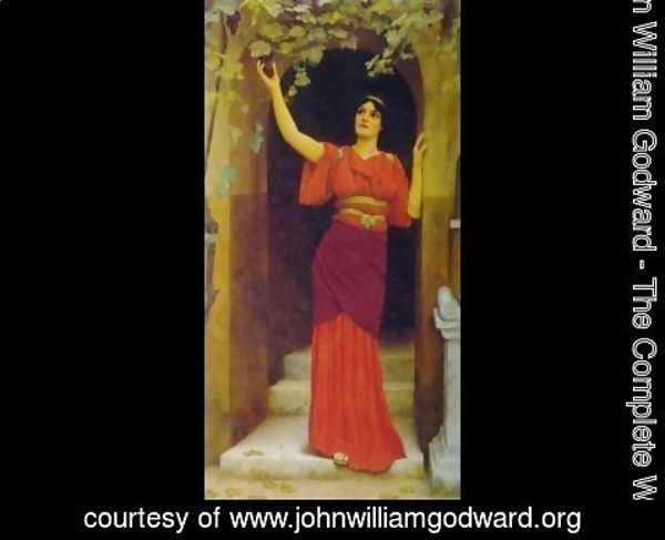 John William Godward - Young Girl Picking Grapes